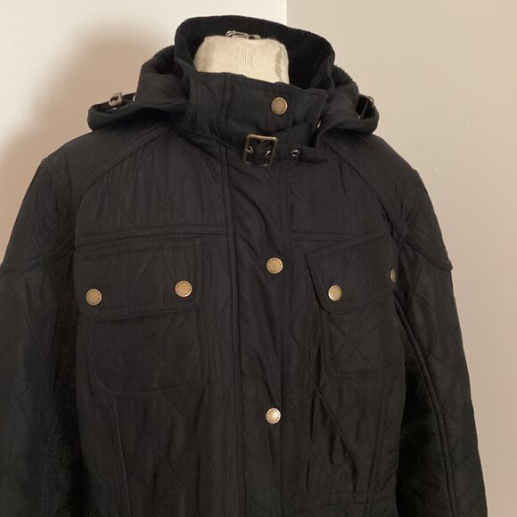BARBOUR Arrow Quilted Removable Hooded Parka Jacket SZ 14 Black CLASSIC PREPPY - Picture 4 of 10
